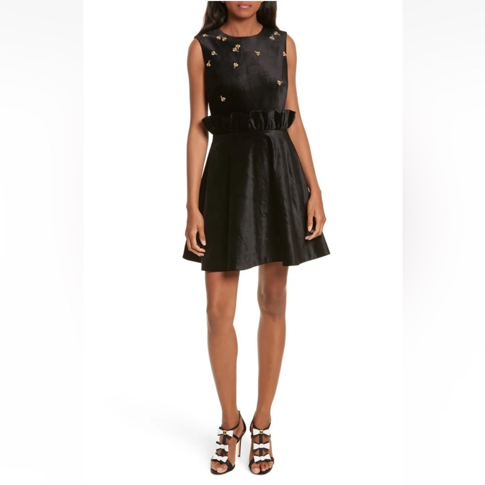 TED BAKER Black Queen Bee Ruffle Shift Dress - Sz 0
